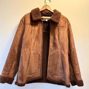 Jones New York, Faux Leather Coat, Brown, Large